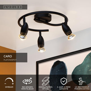CARO - Plafondspot - Ø 31 cm - 3xGU10 - Zwart