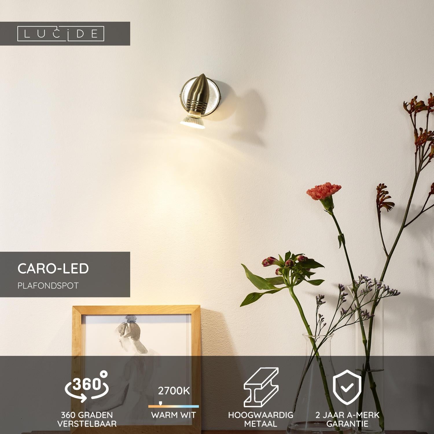 CARO-LED - Spot plafonnier - Ø 9 cm - LED - GU10 - 1x5W 2700K - Chrome mat