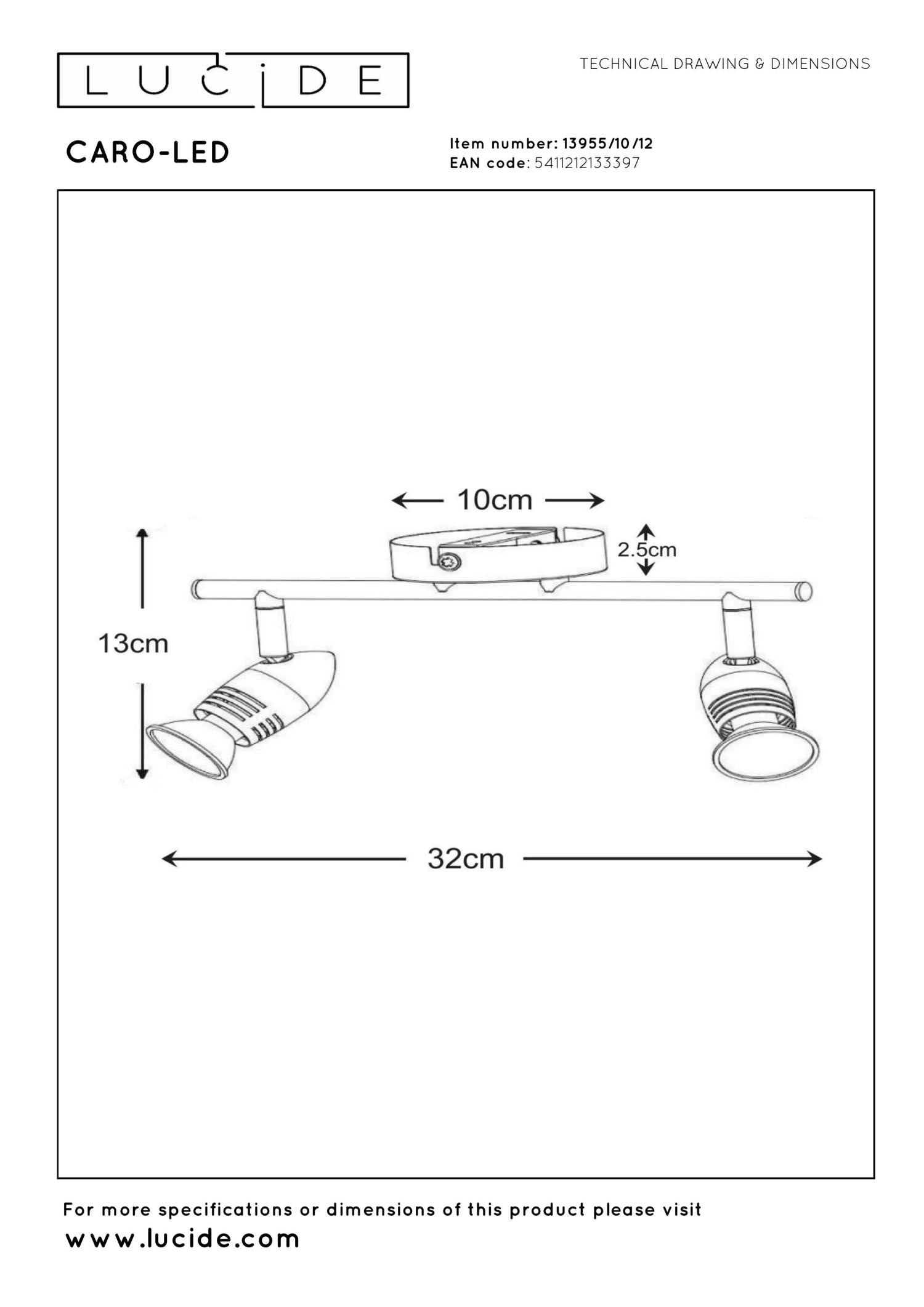CARO-LED - Spot plafonnier - LED - GU10 - 2x5W 2700K - Chrome mat