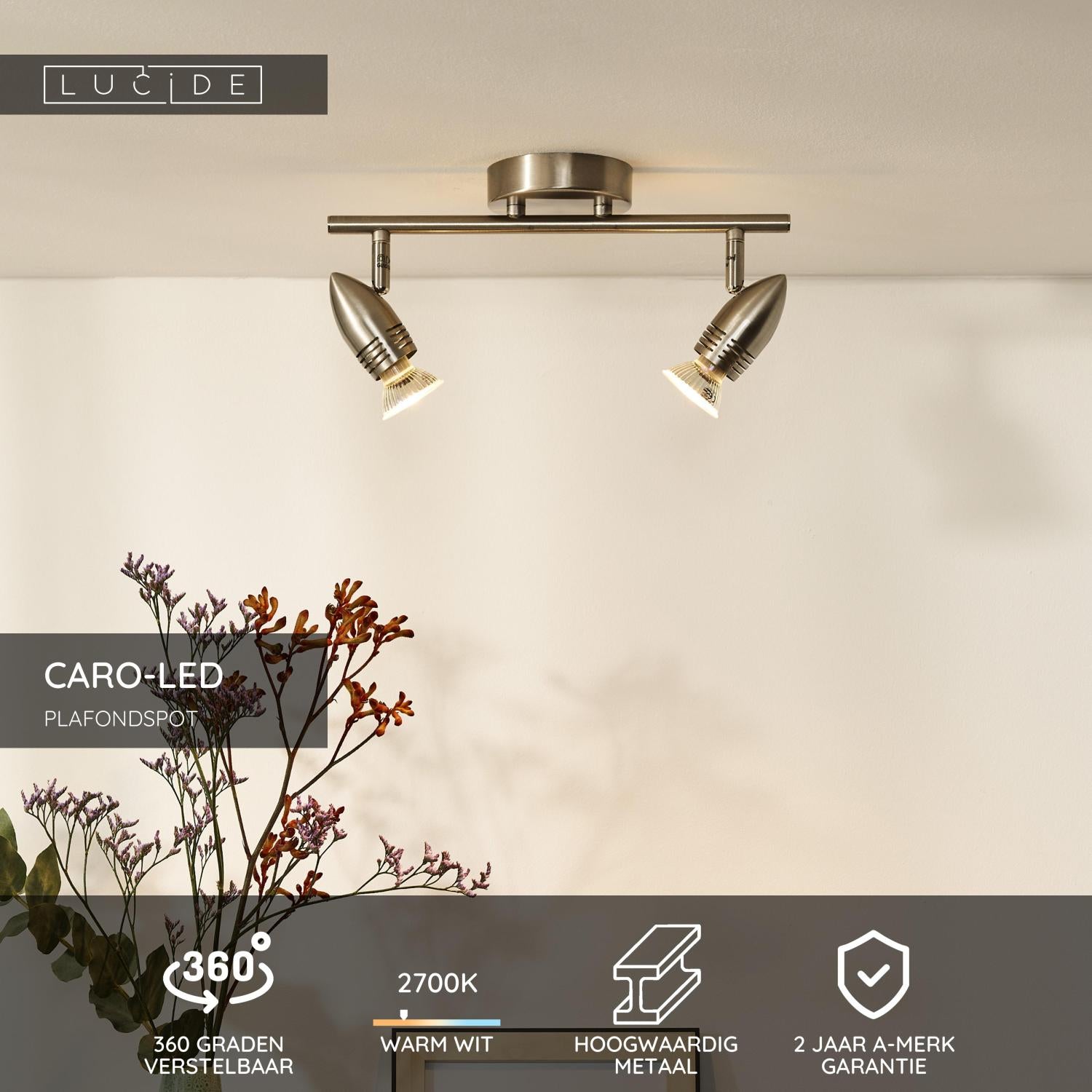 CARO-LED - Spot plafonnier - LED - GU10 - 2x5W 2700K - Chrome mat