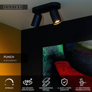 PUNCH - Plafondspot - 2xGU10 - Zwart