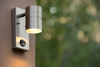 ARNE-LED IR - Wall spot / Wall light Indoor/Outdoor - Ø 6.3 cm - LED - GU10 - 1x5W 2700K - IP44 - Motion & day/night sensor - Matt chrome