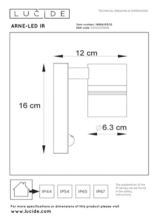 ARNE-LED IR - Wall spot / Wall light Indoor/Outdoor - Ø 6.3 cm - LED - GU10 - 1x5W 2700K - IP44 - Motion & day/night sensor - Matt chrome