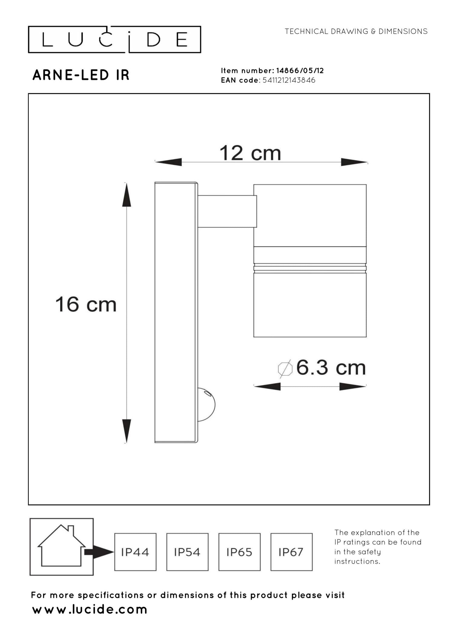 ARNE-LED IR - Wall spot / Wall light Indoor/Outdoor - Ø 6.3 cm - LED - GU10 - 1x5W 2700K - IP44 - Motion & day/night sensor - Matt chrome