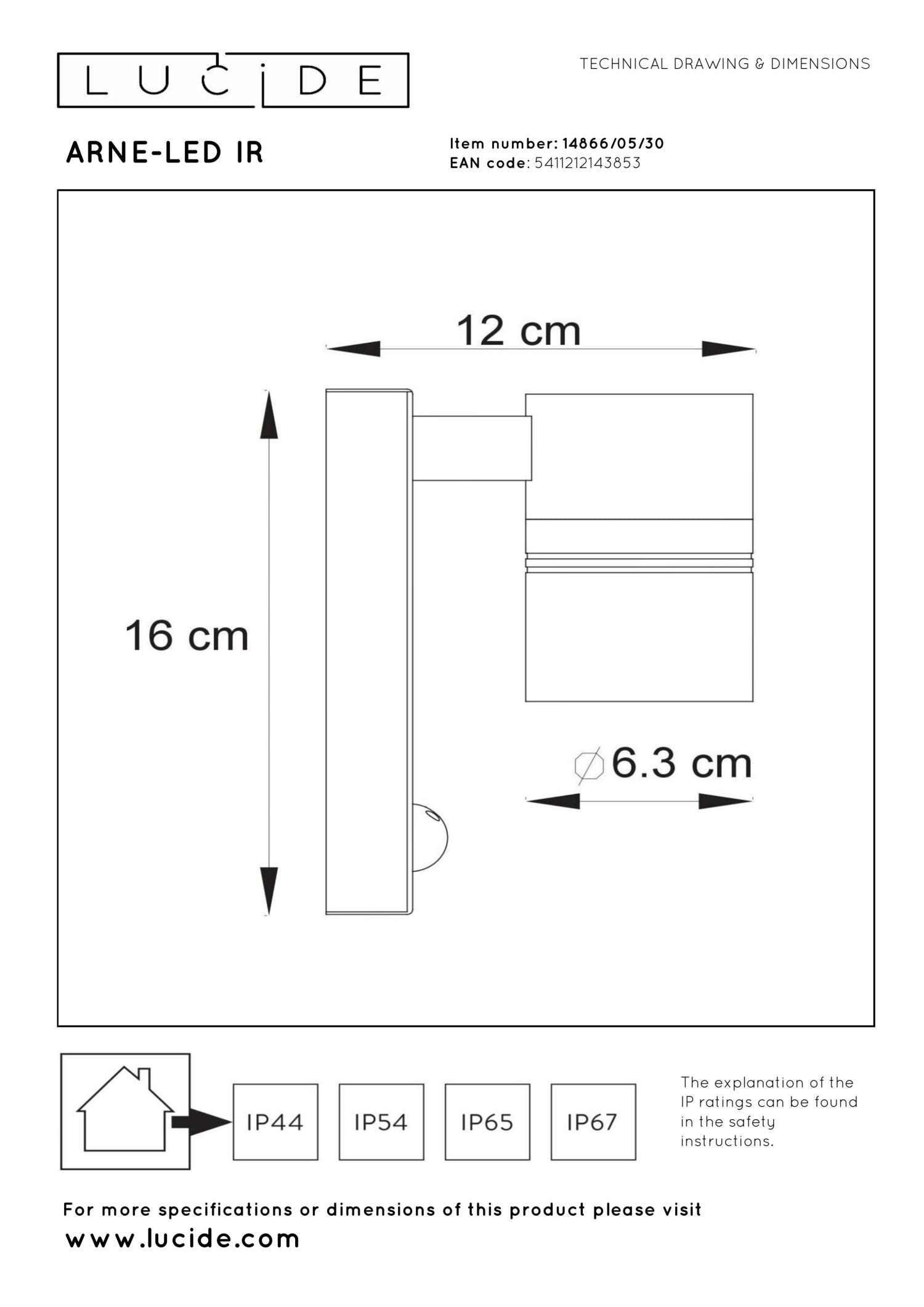 ARNE-LED IR - Wandspot / Wandlamp Binnen/Buiten - Ø 6,3 cm - LED - GU10 - 1x5W 2700K - IP44 - Beweging & dag/nacht sensor - Zwart