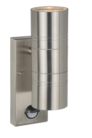 ARNE-LED IR - Wall spot / Wall light Indoor/Outdoor - Ø 6.3 cm - LED - GU10 - 2x5W 2700K - IP44 - Motion & day/night sensor - Matt chrome
