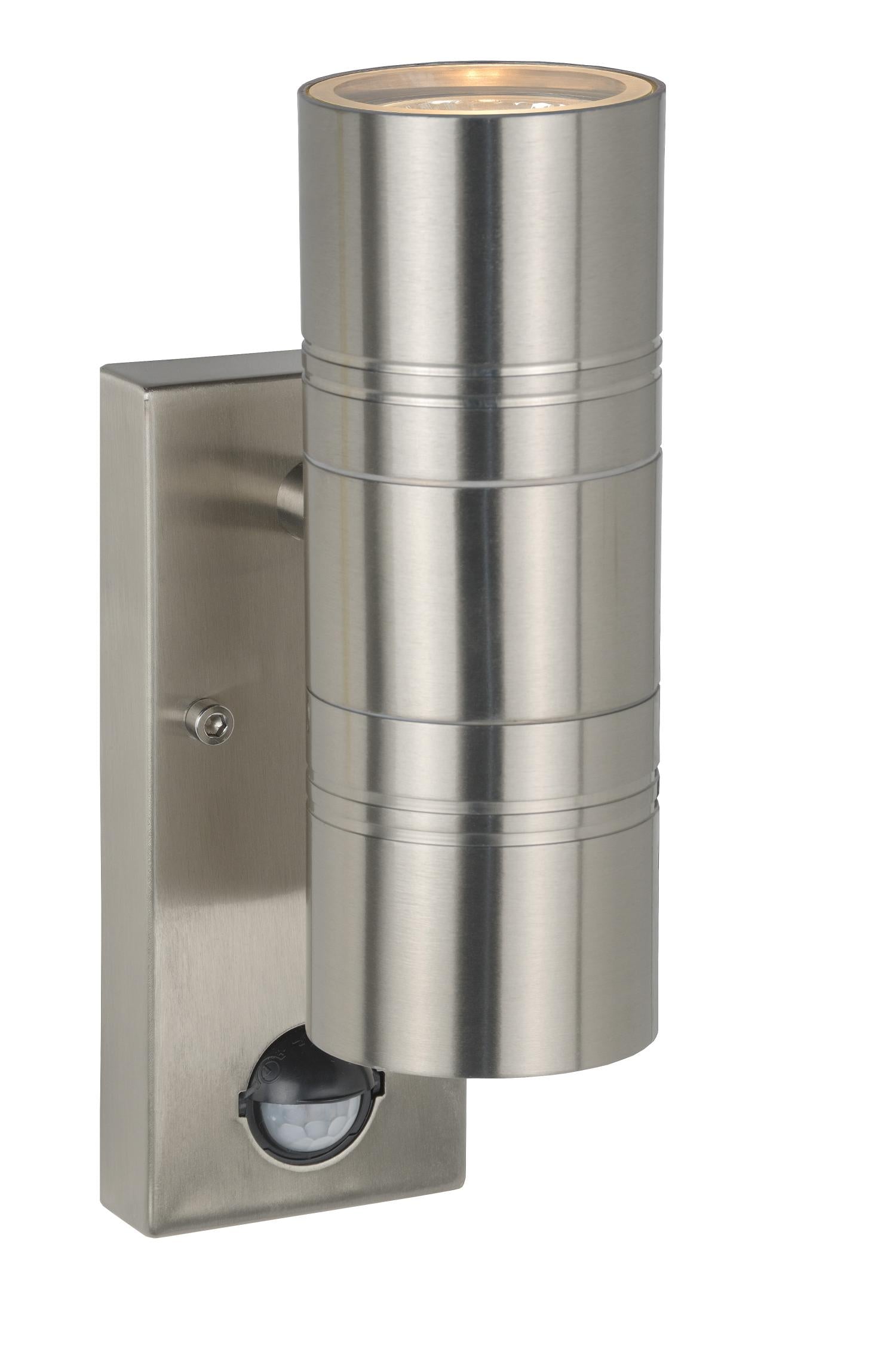 ARNE-LED IR - Wall spot / Wall light Indoor/Outdoor - Ø 6.3 cm - LED - GU10 - 2x5W 2700K - IP44 - Motion & day/night sensor - Matt chrome