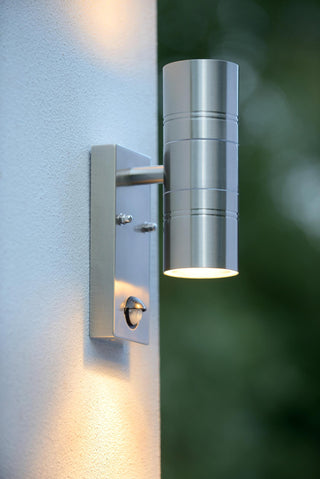 ARNE-LED IR - Wall spot / Wall light Indoor/Outdoor - Ø 6.3 cm - LED - GU10 - 2x5W 2700K - IP44 - Motion & day/night sensor - Matt chrome