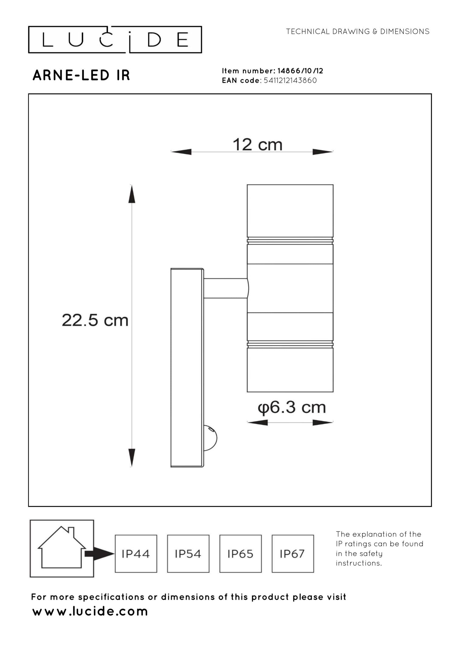 ARNE-LED IR - Wall spot / Wall light Indoor/Outdoor - Ø 6.3 cm - LED - GU10 - 2x5W 2700K - IP44 - Motion & day/night sensor - Matt chrome