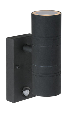 ARNE-LED IR - Wandspot / Wandlamp Binnen/Buiten - Ø 6,3 cm - LED - GU10 - 2x5W 2700K - IP44 - Beweging & dag/nacht sensor - Zwart