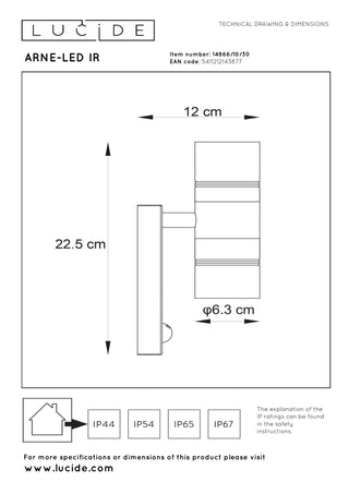 ARNE-LED IR - Wandspot / Wandlamp Binnen/Buiten - Ø 6,3 cm - LED - GU10 - 2x5W 2700K - IP44 - Beweging & dag/nacht sensor - Zwart