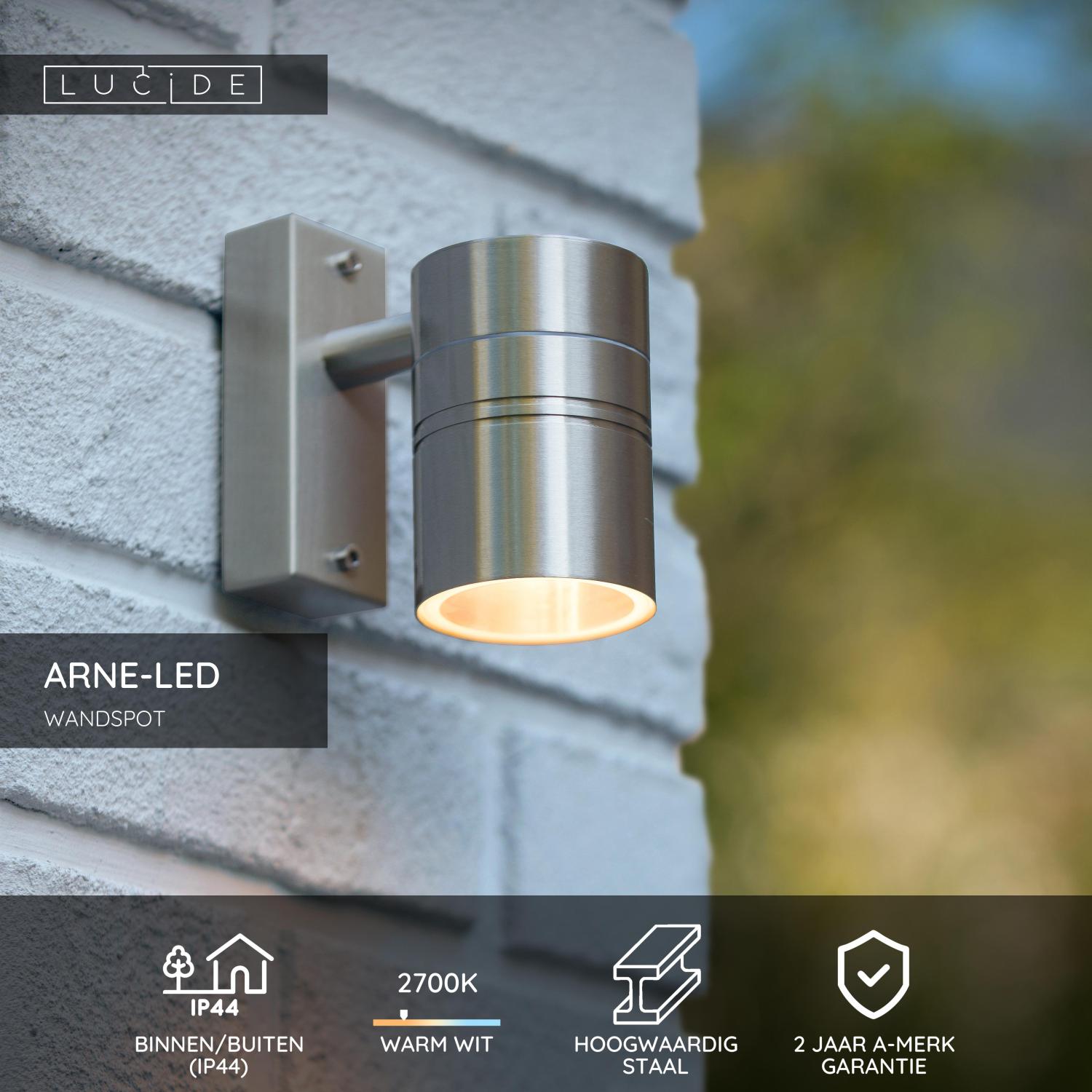 ARNE-LED - Wandspot / Wandlamp Binnen/Buiten - Ø 6,3 cm - LED - GU10 - 1x5W 2700K - IP44 - Mat chroom
