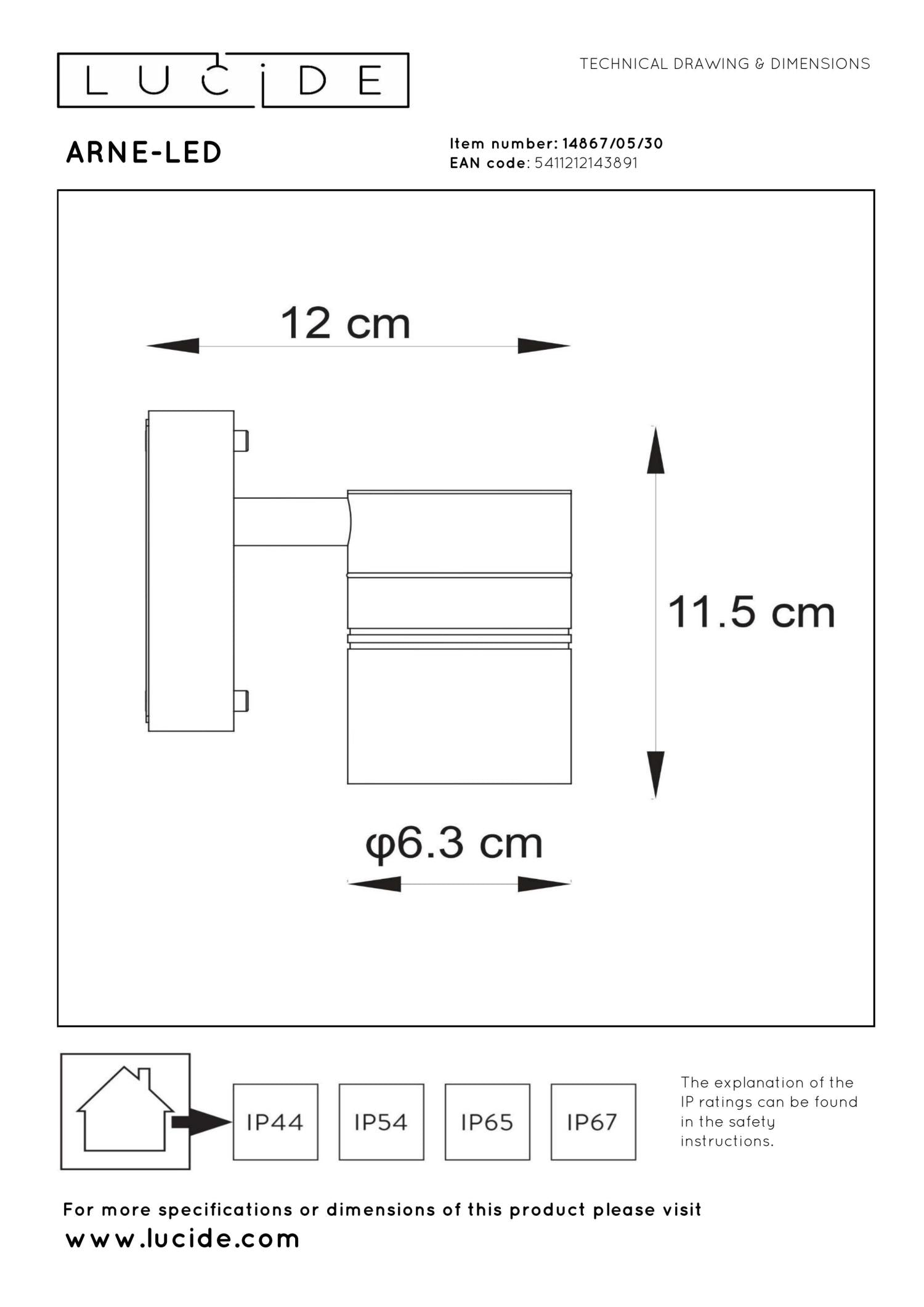 ARNE-LED - Wall spot / Wall light Indoor/Outdoor - Ø 6.3 cm - LED - GU10 - 1x5W 2700K - IP44 - Black