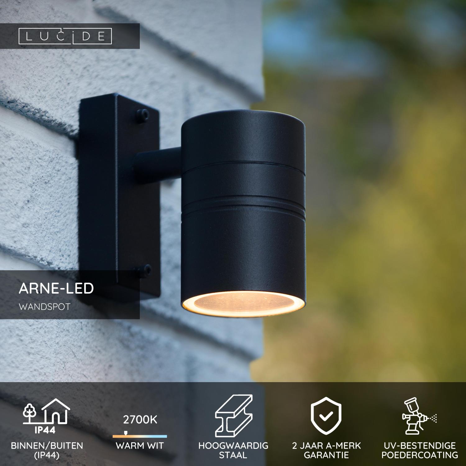 ARNE-LED - Wall spot / Wall light Indoor/Outdoor - Ø 6.3 cm - LED - GU10 - 1x5W 2700K - IP44 - Black
