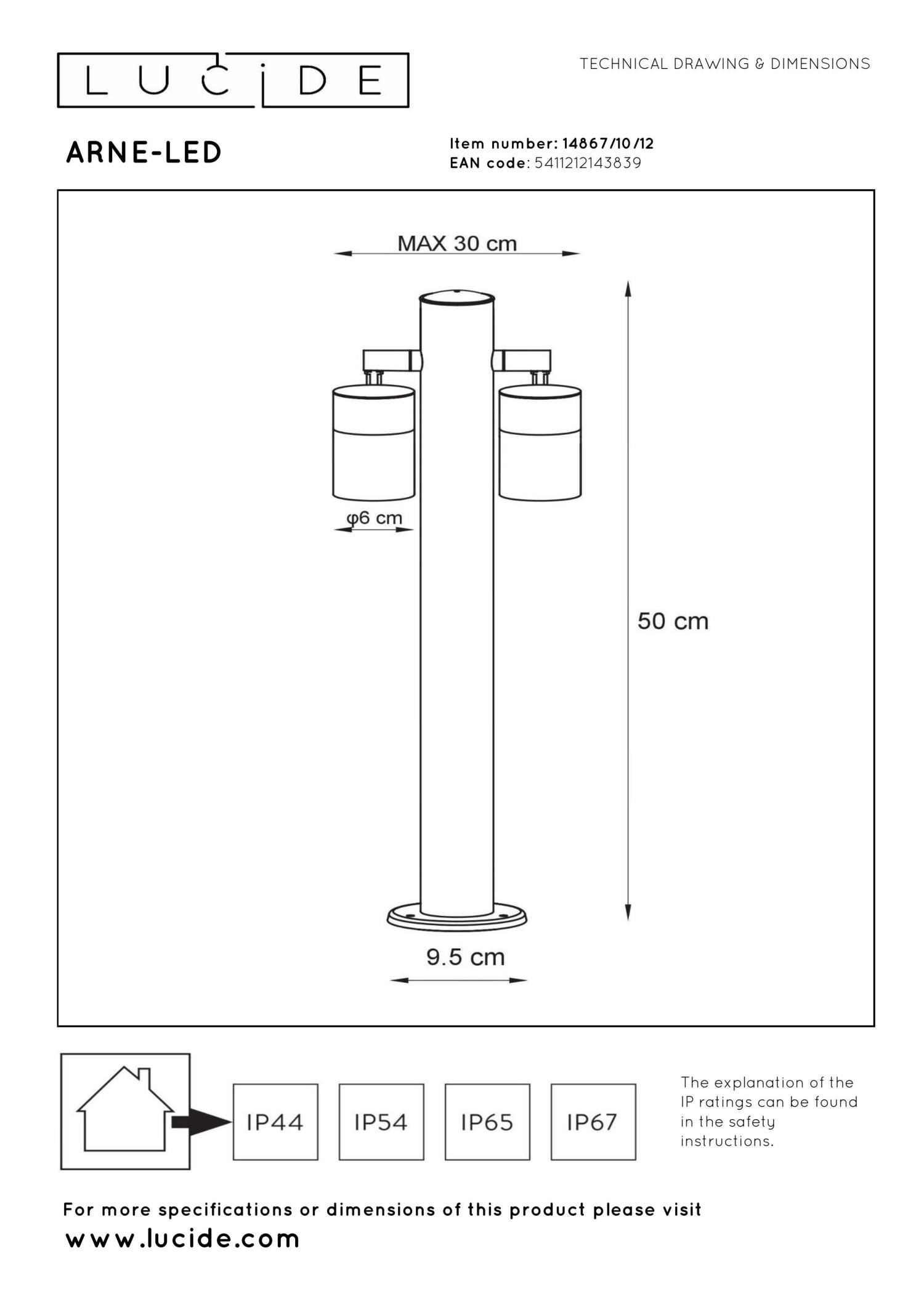 ARNE-LED - Sokkellamp - Ø 6,3 cm - LED - GU10 - 2x5W 2700K - IP44 - Mat chroom