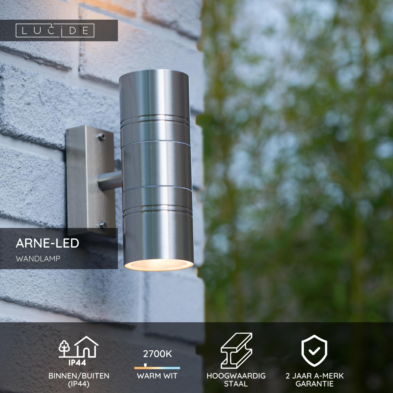 ARNE-LED - Wandlamp Binnen/Buiten - Ø 6,3 cm - LED - GU10 - 2x5W 2700K - IP44 - Mat chroom