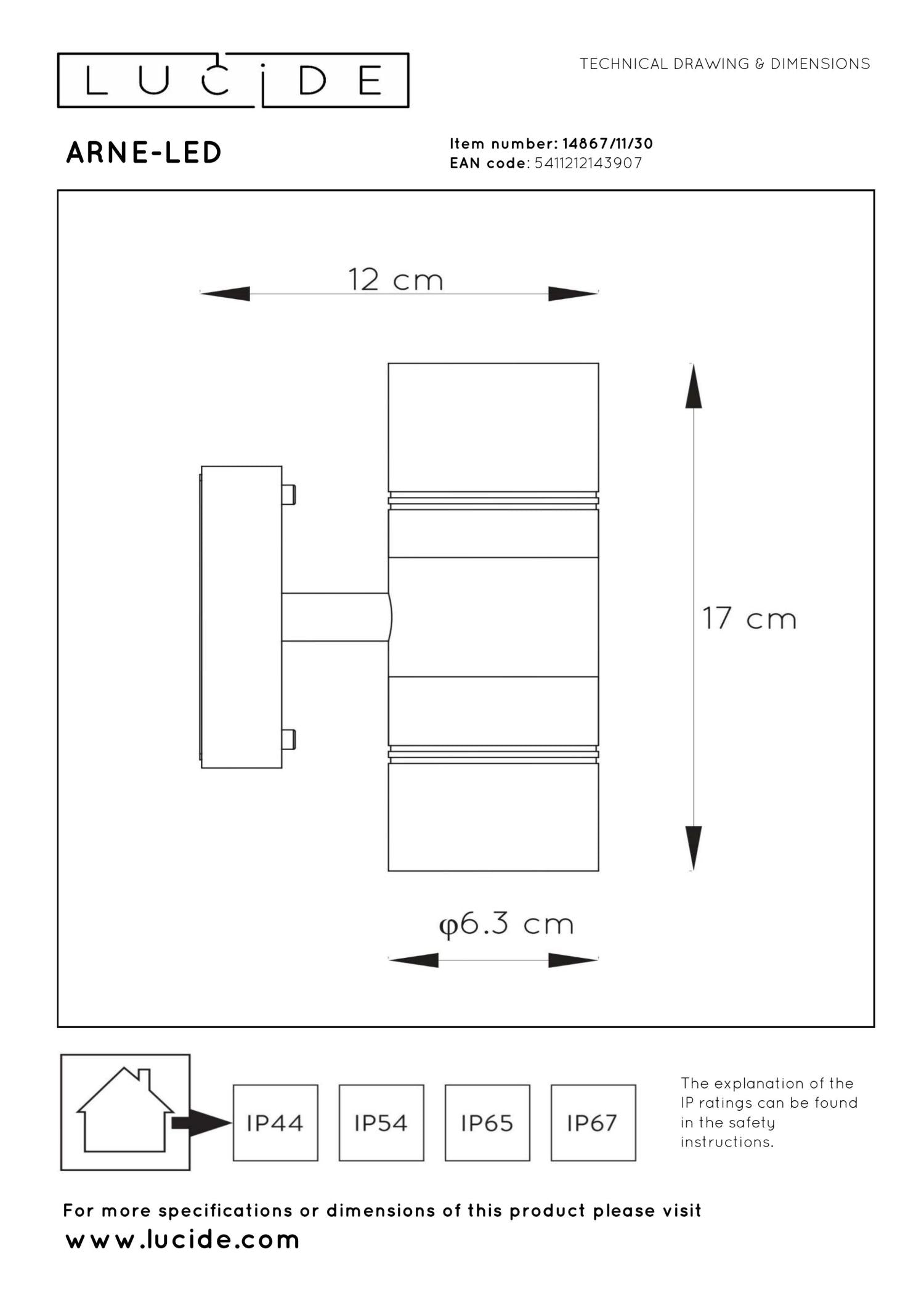 ARNE-LED - Wall spot / Wall light Indoor/Outdoor - Ø 6.3 cm - LED - GU10 - 2x5W 2700K - IP44 - Black