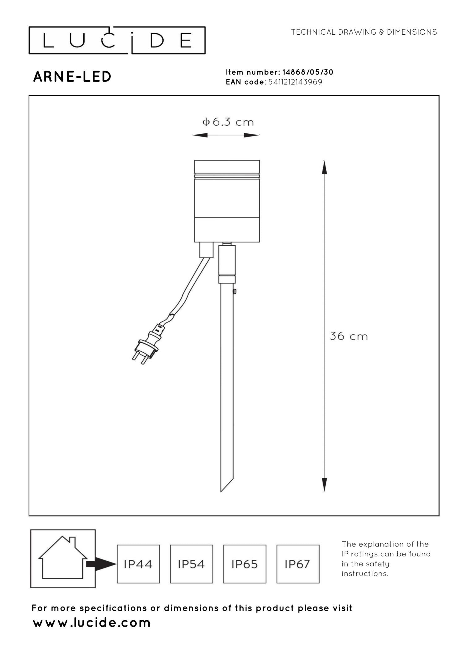 ARNE-LED - Tuinspot - Ø 6,3 cm - LED - GU10 - 1x5W 2700K - IP44 - Zwart