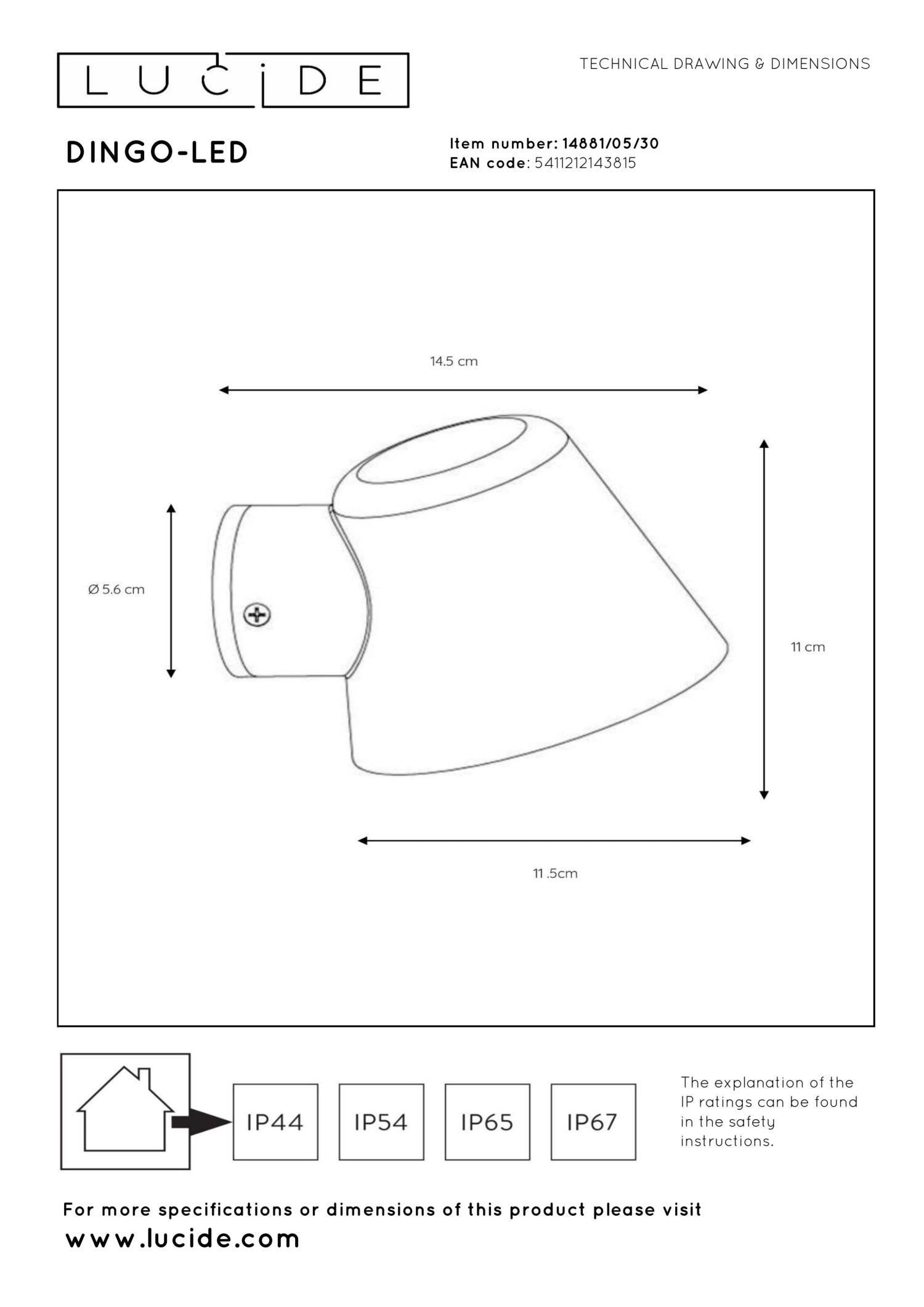 DINGO-LED - Wandlamp Binnen/Buiten - LED Dimb. - GU10 - 1x5W 3000K - IP44 - Antraciet