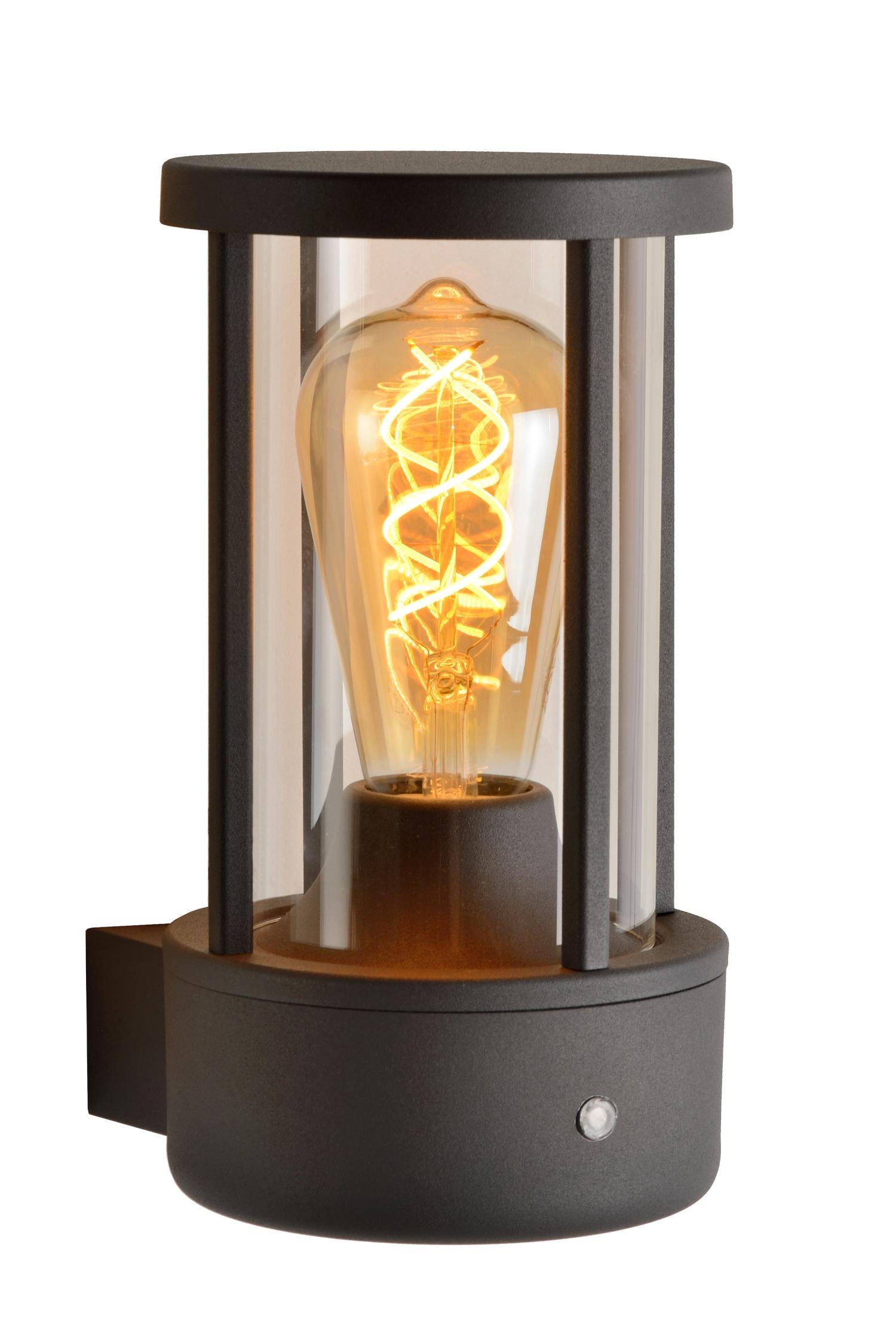 LORI - Wall light Indoor/Outdoor - Ø 12 cm - 1xE27 - IP44 - Day/night sensor - Anthracite