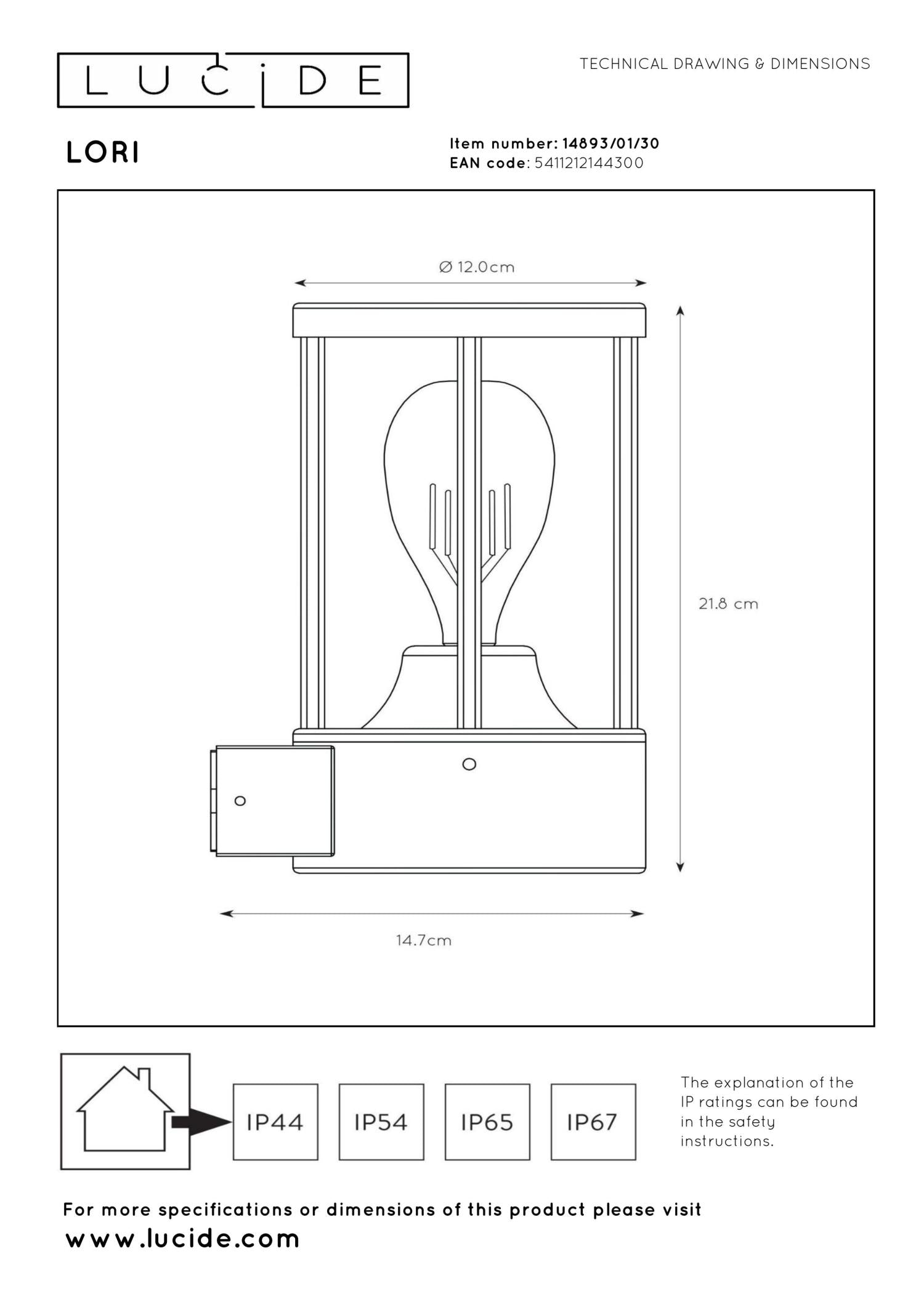 LORI - Applique murale Intérieur/Extérieur - Ø 12 cm - 1xE27 - IP44 - Détecteur jour/nuit - Anthracite