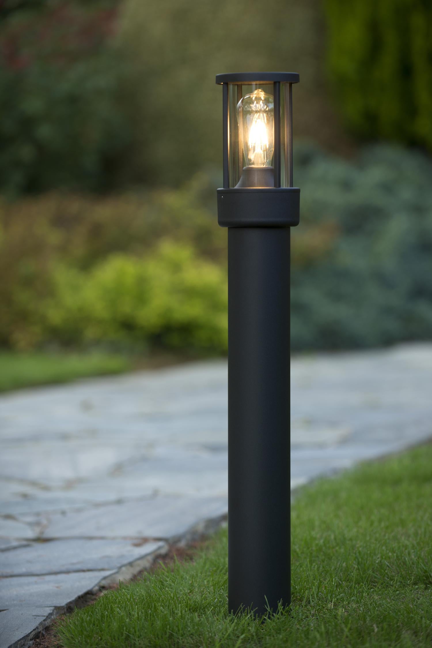 LORI - Sokkellamp - 1xE27 - IP44 - Dag/nacht sensor - Antraciet