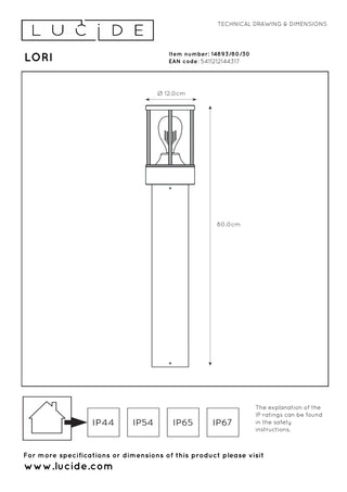 LORI - Sokkellamp - 1xE27 - IP44 - Dag/nacht sensor - Antraciet