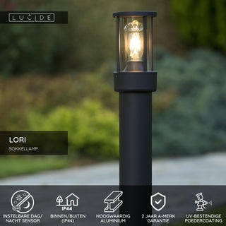 LORI - Sokkellamp - 1xE27 - IP44 - Dag/nacht sensor - Antraciet