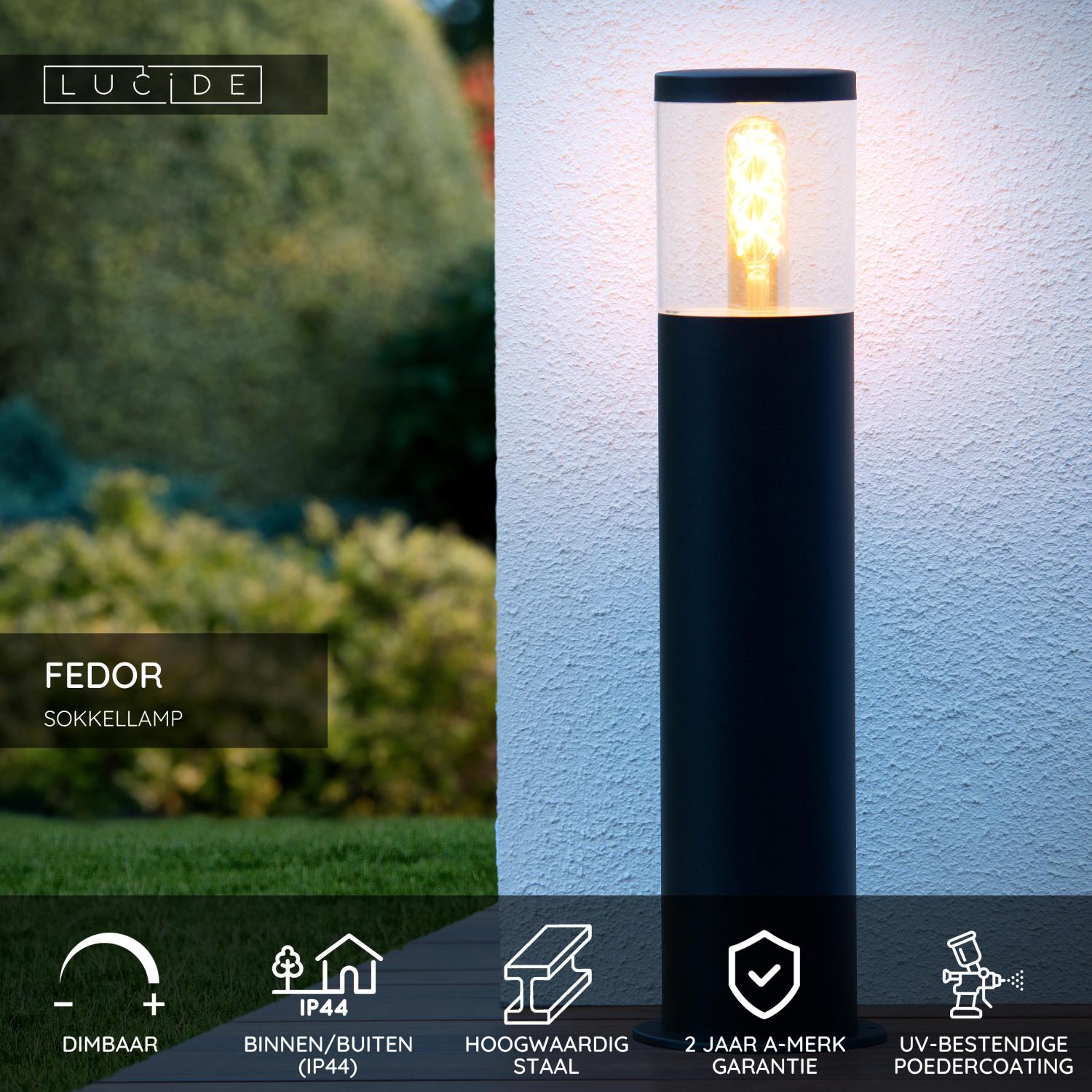 FEDOR - Sokkellamp - 1xE27 - IP44 - Zwart