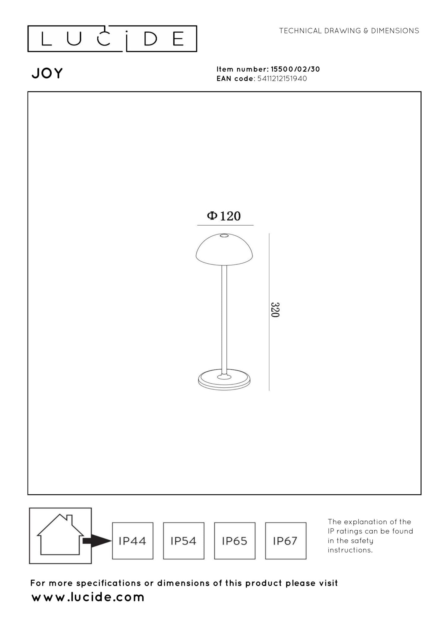 JOY - Oplaadbare Tafellamp Binnen/Buiten - Accu/Batterij - Ø 12 cm - LED Dimb. - 1x1,5W 3000K - IP54 - Zwart