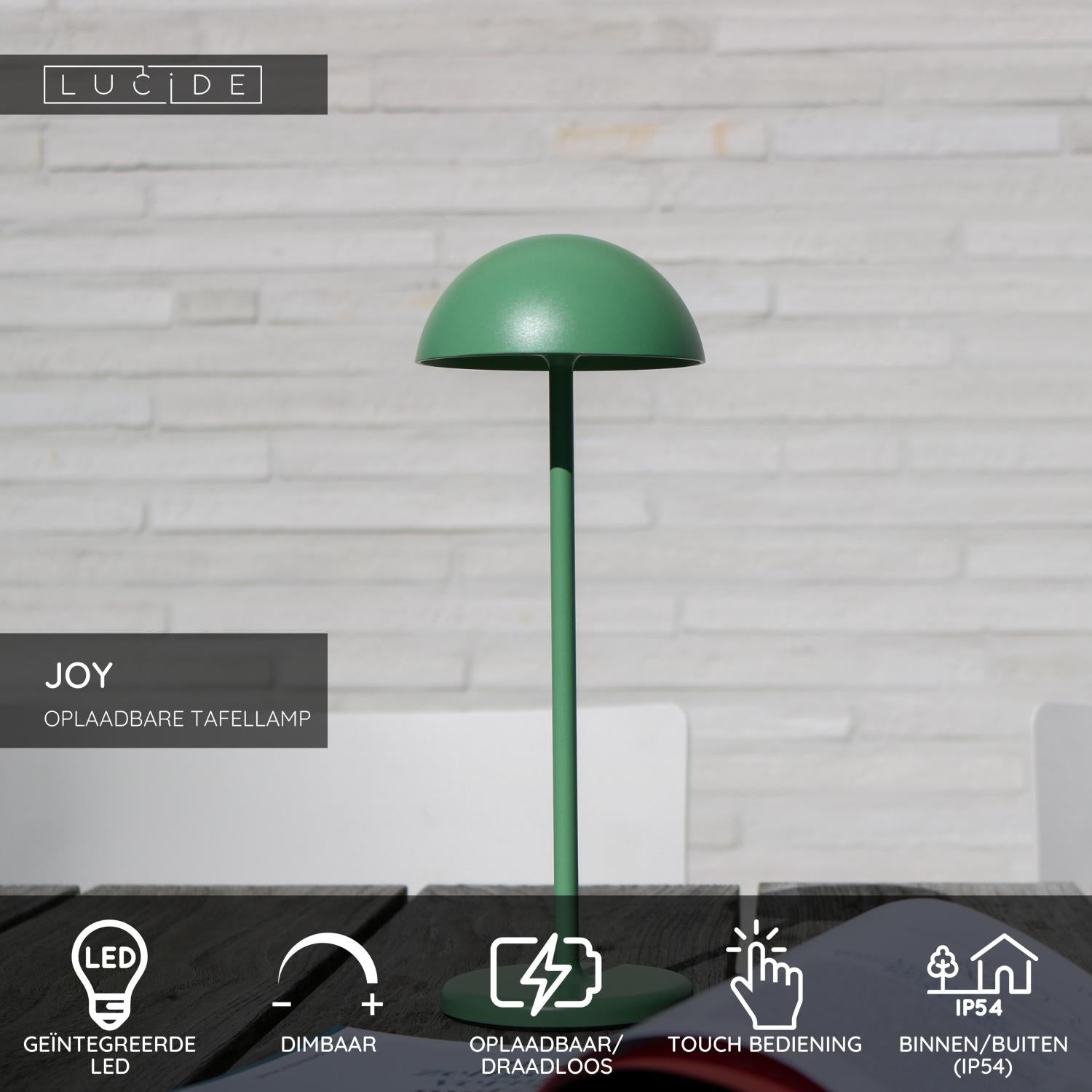 JOY - Oplaadbare Tafellamp Binnen/Buiten - Accu/Batterij - Ø 12 cm - LED Dimb. - 1x1,5W 3000K - IP54 - Groen