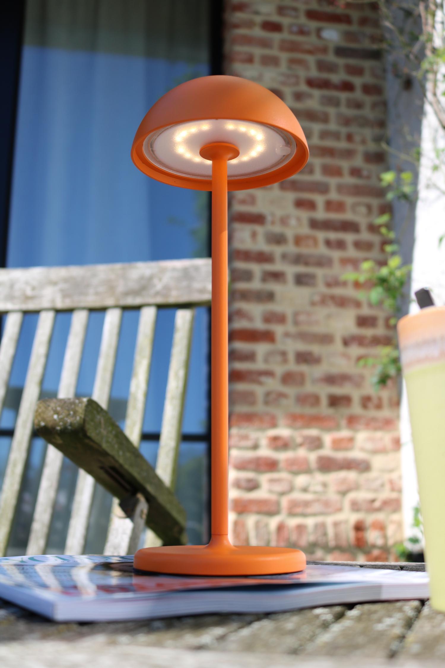 JOY - Oplaadbare Tafellamp Binnen/Buiten - Accu/Batterij - Ø 12 cm - LED Dimb. - 1x1,5W 3000K - IP54 - Oranje