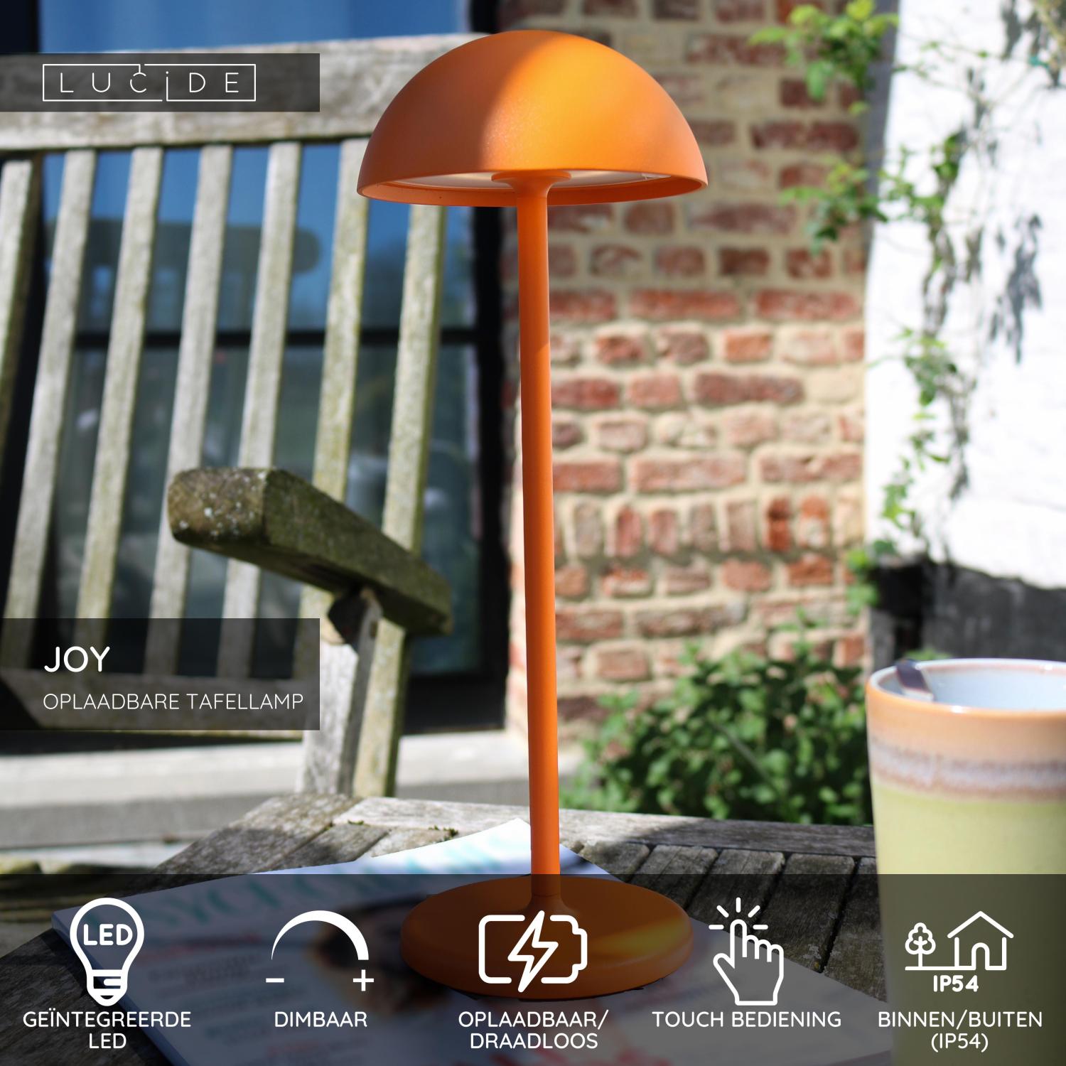 JOY - Oplaadbare Tafellamp Binnen/Buiten - Accu/Batterij - Ø 12 cm - LED Dimb. - 1x1,5W 3000K - IP54 - Oranje