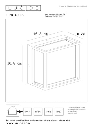 SINGA LED - Applique murale Intérieur/Extérieur - LED - 1x10W 3000K - IP54 - Noir