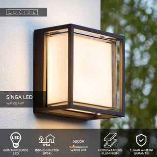 SINGA LED - Applique murale Intérieur/Extérieur - LED - 1x10W 3000K - IP54 - Noir