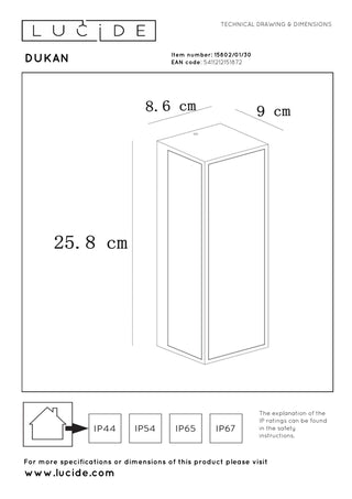 DUKAN - Applique murale Intérieur/Extérieur - 1xE27 - IP65 - Noir