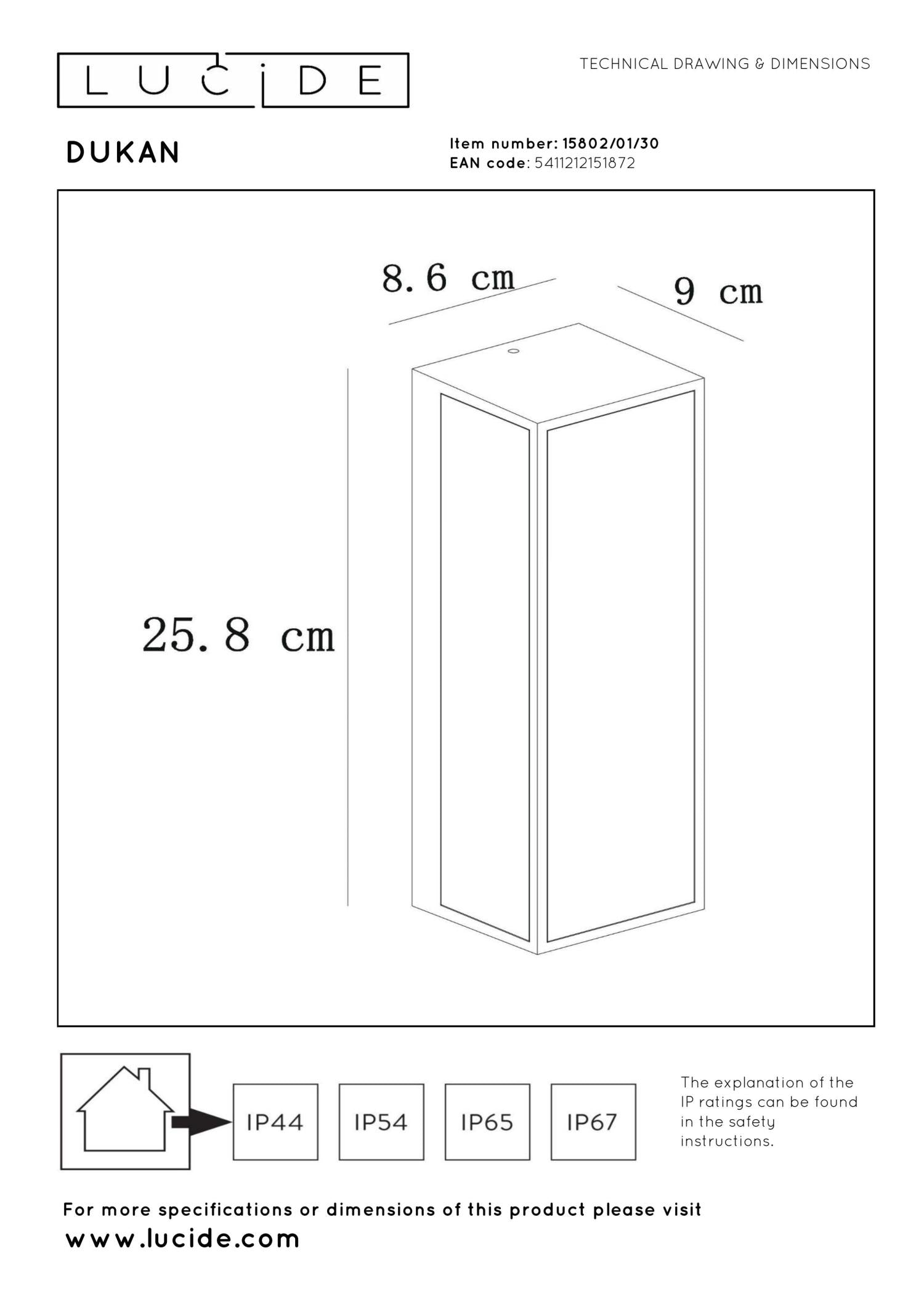 DUKAN - Applique murale Intérieur/Extérieur - 1xE27 - IP65 - Noir