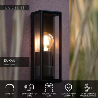 DUKAN - Applique murale Intérieur/Extérieur - 1xE27 - IP65 - Noir