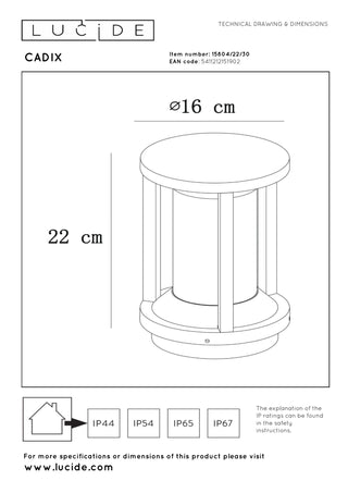 CADIX - Sokkellamp - Ø 16 cm - 1xE27 - IP65 - Zwart