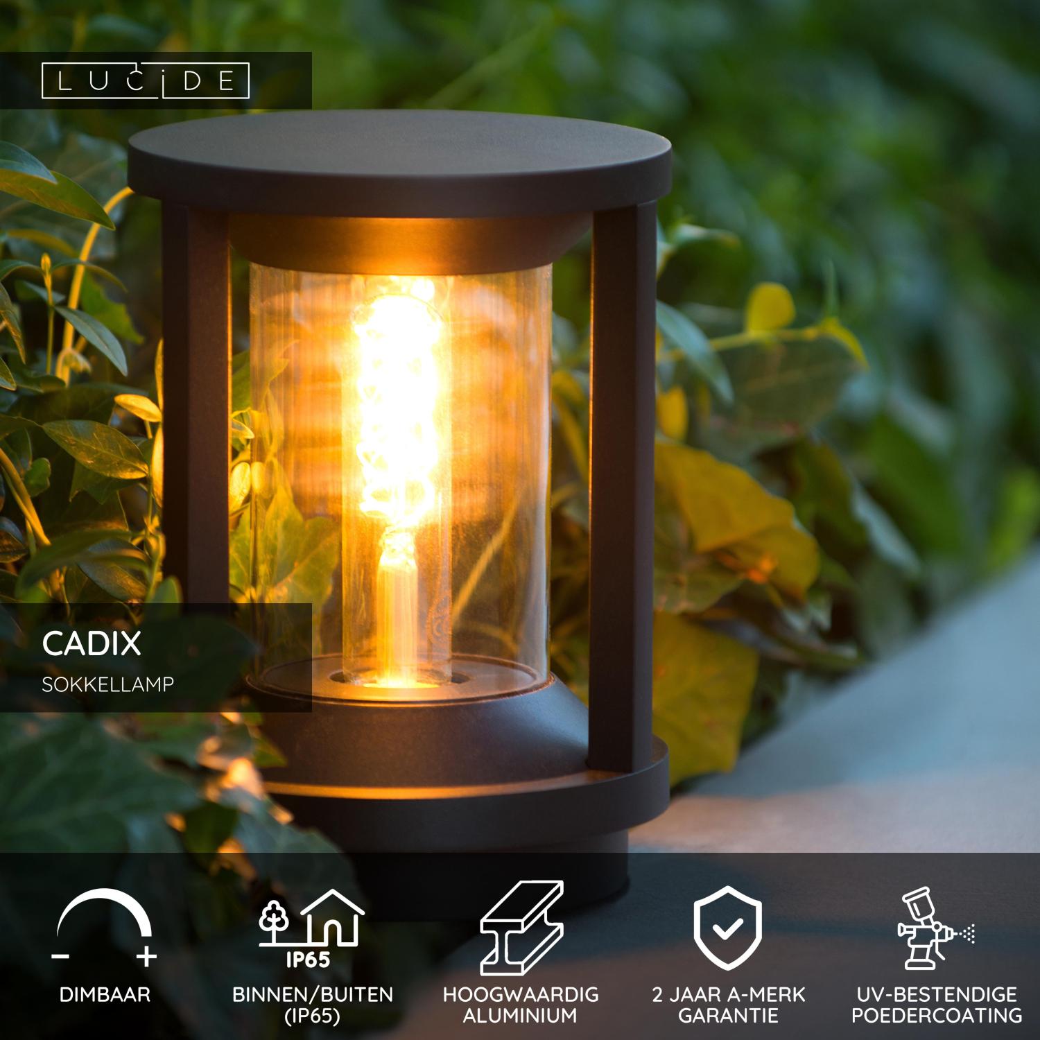 CADIX - Sokkellamp - Ø 16 cm - 1xE27 - IP65 - Zwart
