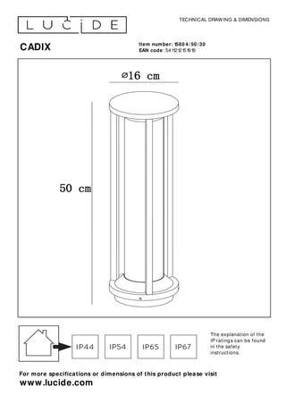 CADIX - Lampe socle - Ø 16 cm - 1xE27 - IP65 - Noir