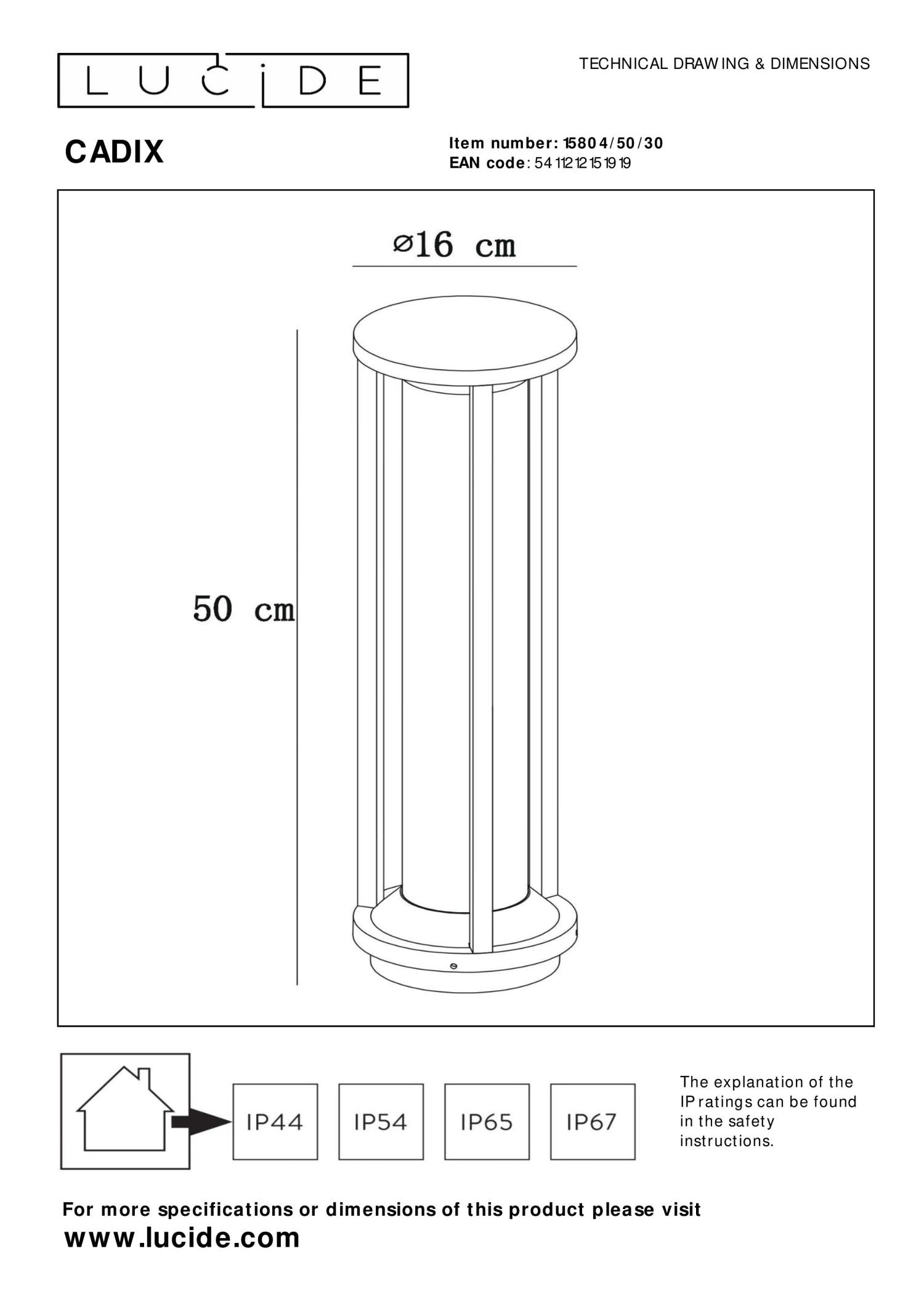 CADIX - Lampe socle - Ø 16 cm - 1xE27 - IP65 - Noir