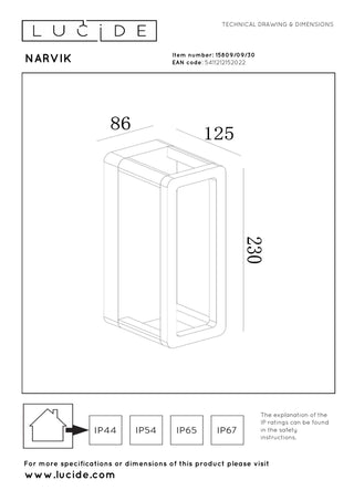 NARVIK - Wandlamp Binnen/Buiten - LED - 1x9,2W 3000K - IP65 - Zwart
