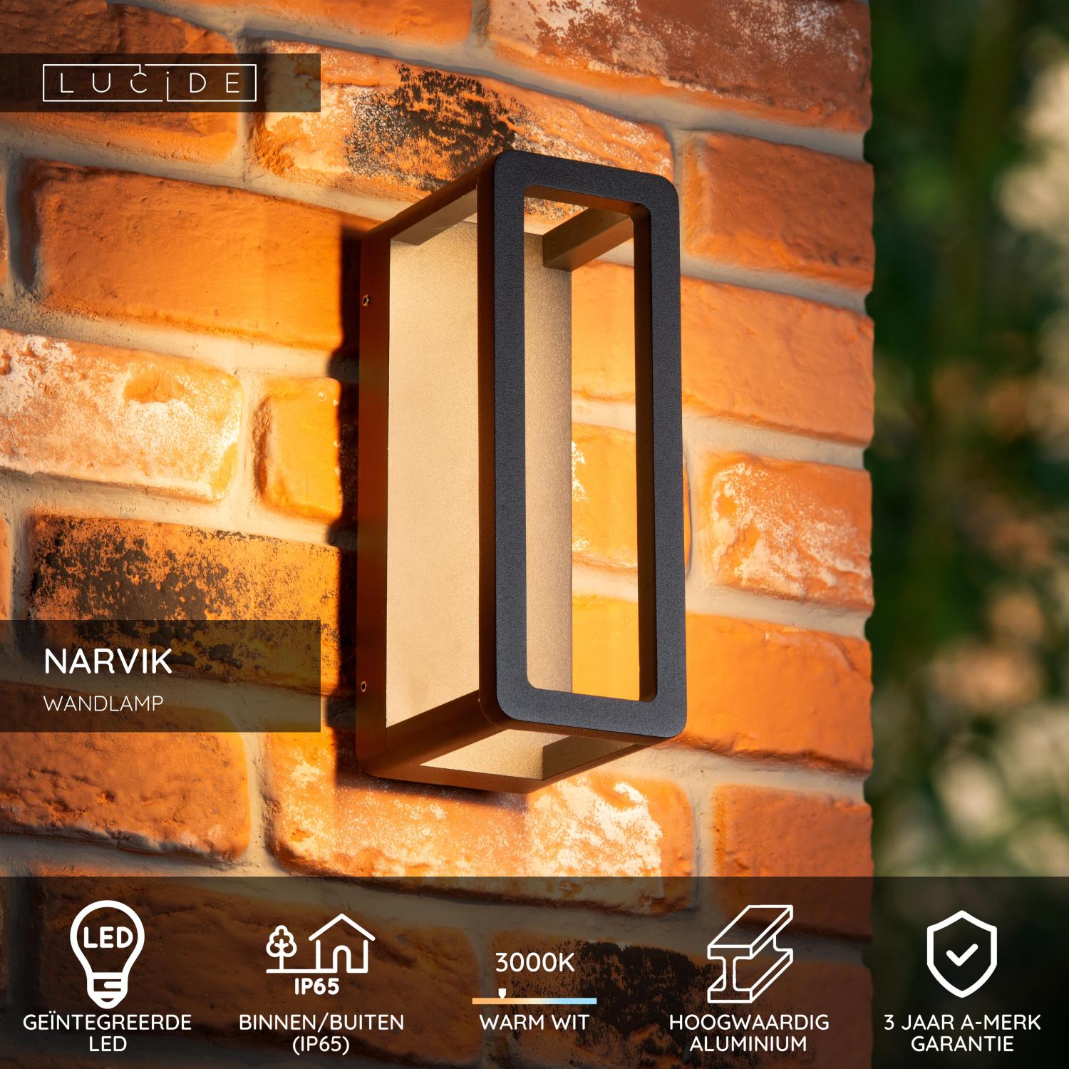 NARVIK - Wandlamp Binnen/Buiten - LED - 1x9,2W 3000K - IP65 - Zwart
