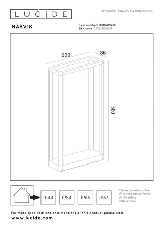 NARVIK - Pedestal light - LED - 1x9.2W 3000K - IP65 - Black