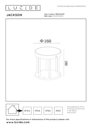 JACKSON - Lampe socle - Énergie solaire - Ø 16 cm - LED Var. - 1x2W 3000K - IP54 - Détecteur de mouvement et jour/nuit - Noir