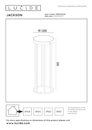 JACKSON - Lampe socle - Énergie solaire - Ø 16 cm - LED Var. - 1x2W 3000K - IP65 - Détecteur de mouvement et jour/nuit - Noir