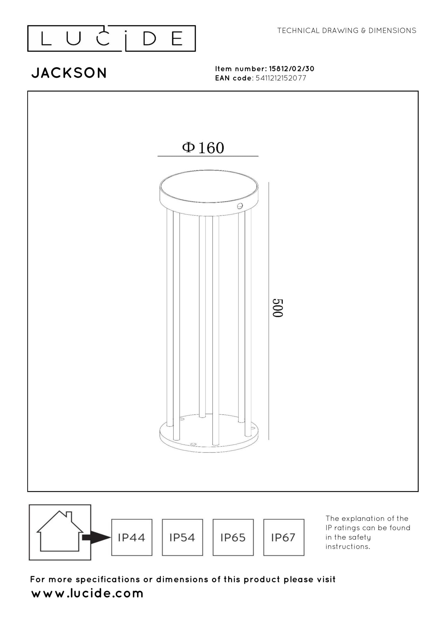 JACKSON - Lampe socle - Énergie solaire - Ø 16 cm - LED Var. - 1x2W 3000K - IP65 - Détecteur de mouvement et jour/nuit - Noir