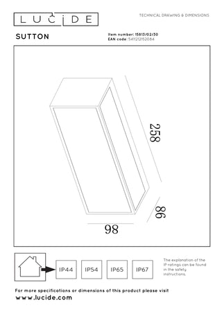 SUTTON - Applique murale - Énergie solaire - LED - 1x1,5W 2700K/3000K - IP54 - Détecteur jour/nuit - Noir