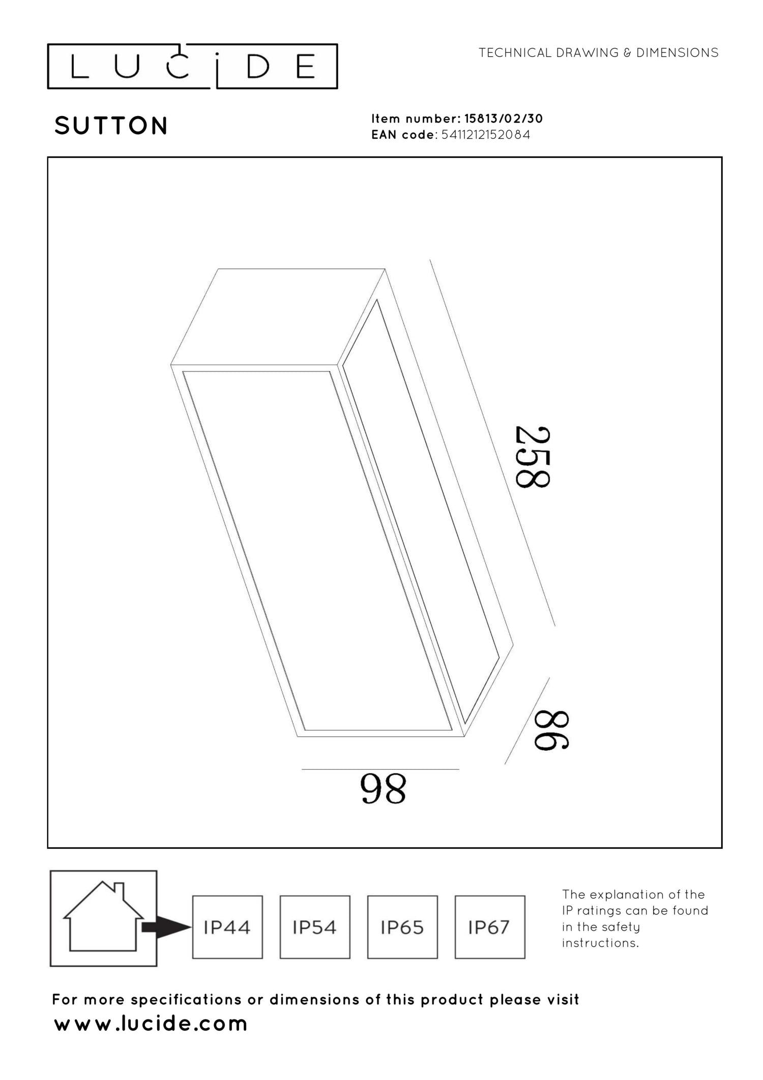 SUTTON - Applique murale - Énergie solaire - LED - 1x1,5W 2700K/3000K - IP54 - Détecteur jour/nuit - Noir